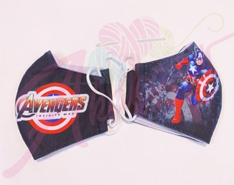 Captain America Kid Face Mask - Washable Children Kids Face Mask - Breathable - Reuseable - 3 layers - Fast Shipping USA - 8yo & up