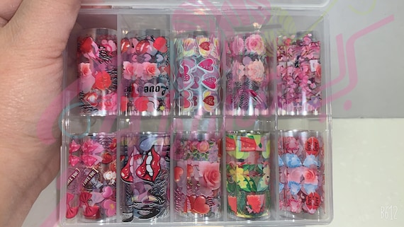 Valentine Nail Foil Transfer Sticker | Love | Flowers | Nail Art Stickers Tips Wraps Foil Transfer Adhesive Glitters Acrylic DIY Decoration
