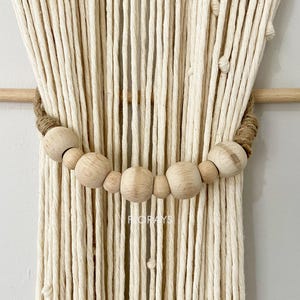 Macrame Curtain Tiebacks: Beaded Boho Curtain Holders, Beach House Decor