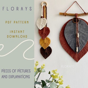 Macrame Leaves PDF Pattern, Macrame Feather Pattern, Macrame Leaf,DIY, Macrame Knot Guide, Macrame Wall Decor, How To Make Macrame Leaves