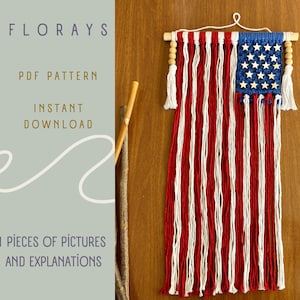 American Flag, Large Macrame Wall Hanging Pattern, United States Flag Tutorial, Patriotic Background, Fourth Of July Decor, Independance Day