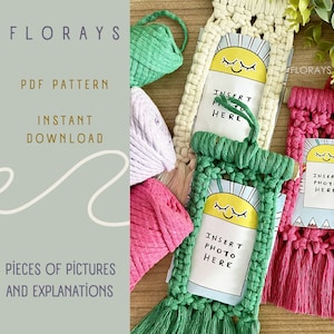 May include: Three macrame wall hangings with a sun and the text "Insert Photo Here" on each. The wall hangings are in green, cream, and pink.