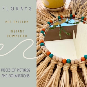 Wooden Beaded Raffia Mirror, Raffia Mirror PDF, Rattan Round Mirror, How To Make Raffia Mirror, Handmade Gift Dıy, Mirror Lover Gift