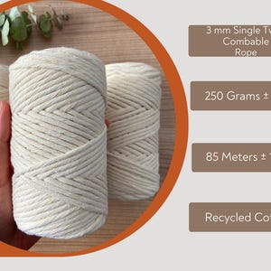 3 mm Single Strand Cotton Macrame Cord/250ft - 85m/Macrame String/Macrame Rope/100% Cotton/Super Soft
