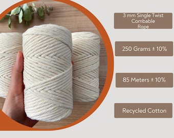 3 mm Einzelstrang Baumwolle Makramee Schnur/250 ft - 85 m/Makramee Schnur/Makramee Seil/100% Baumwolle/Super Soft