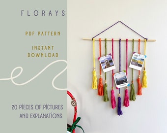 Patrón para colgar fotos en la pared en macramé: Tutorial para decorar con borlas (PDF)