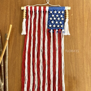 USA Flag Wall Hanging, Handmade Star American Flag, Macrame Military Flag, Independance Day, Fourth of July Patriotic Decor, Gift Father