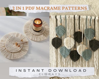 Motif de suspension murale et de sous-verres en macramé 2 en 1 : guide de bricolage pour débutant (téléchargement PDF)