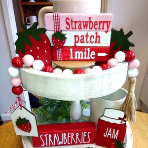 strawberry wooden tiered tray decor