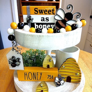 honey bee mdf tiered tray decor