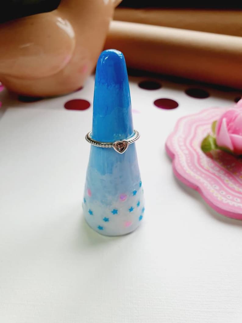 Ring cone ring tree ring keeper ring holder UK birthday gift for girl sister daughter friend Blue ring cone with glitter