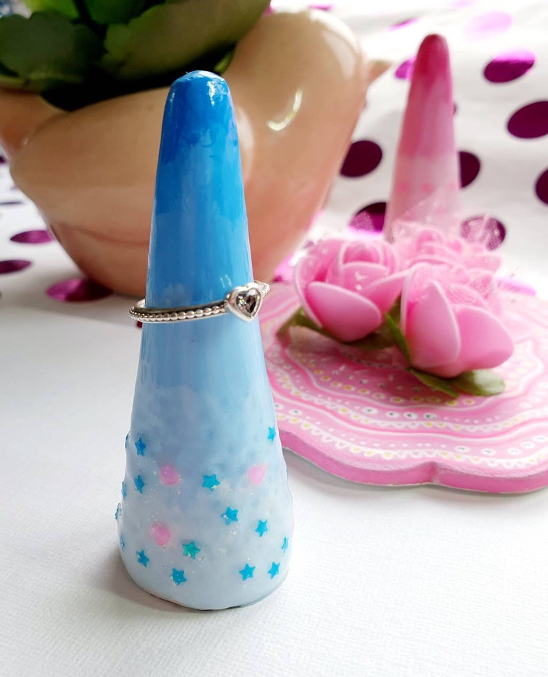 Ring cone ring tree ring keeper ring holder UK birthday gift for girl sister daughter friend Blue ring cone with glitter