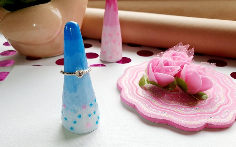 Ring cone ring tree ring keeper ring holder UK birthday gift for girl sister daughter friend Blue ring cone with glitter