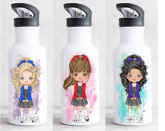 PERSONALISED GIRLS BOTTLE | Back to school water bottle | Personalised Water Bottle | Girls School Water Bottle | Blue School Uniform Bottle