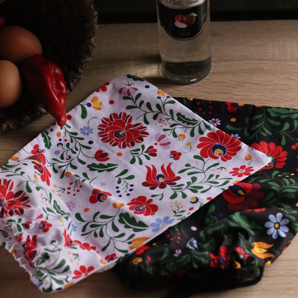 Matyo patterned (Hungarian motif) shopping bag, eco bag, zerowaste storage bag
