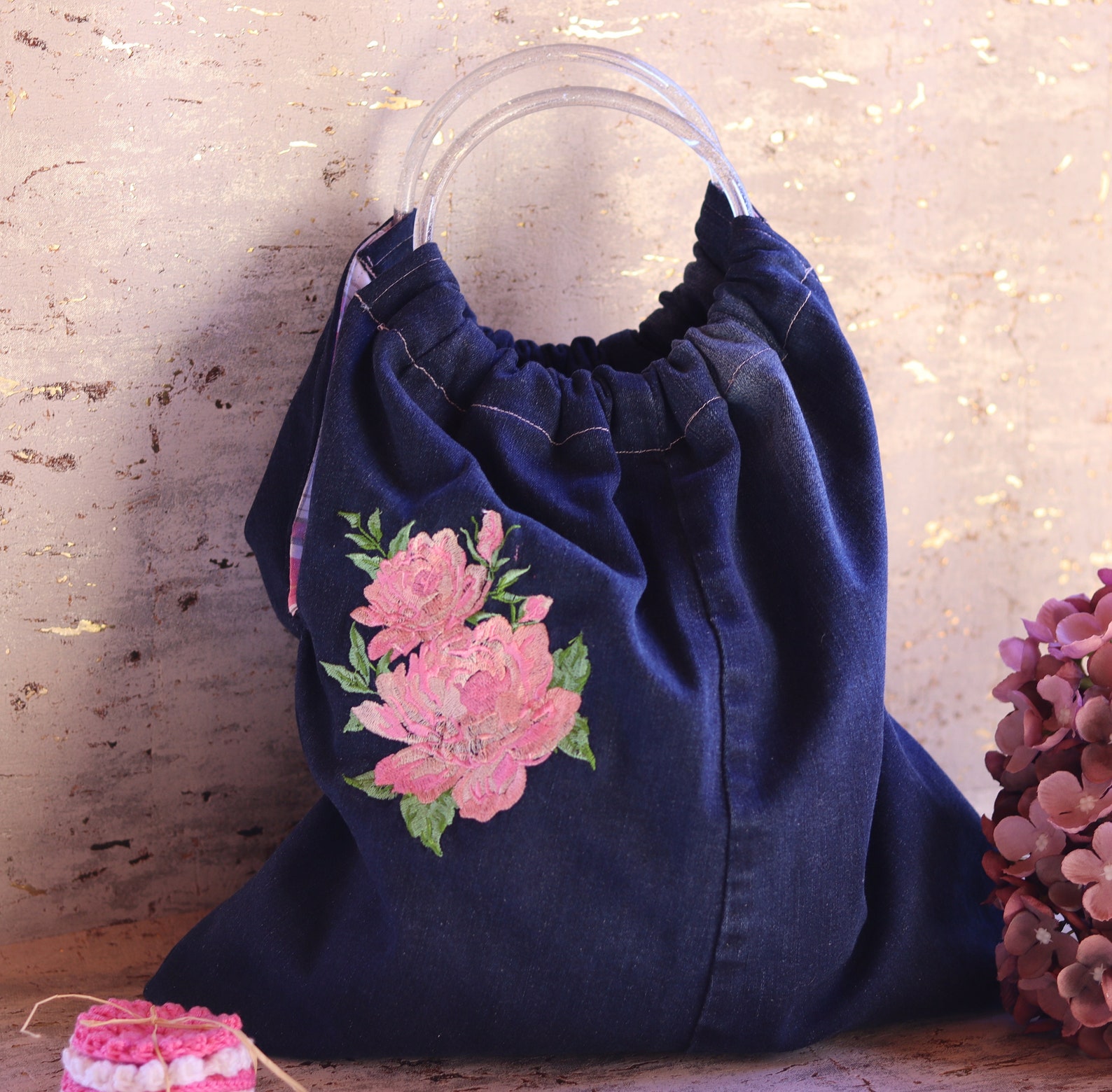 Retro Style Embroidered Denim Bag With Shopping Bag Embroidered With