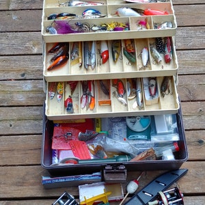FREE SHIPPING on Vintage Tackle Box  Loaded with Fishing Gear from 1940s-1990s