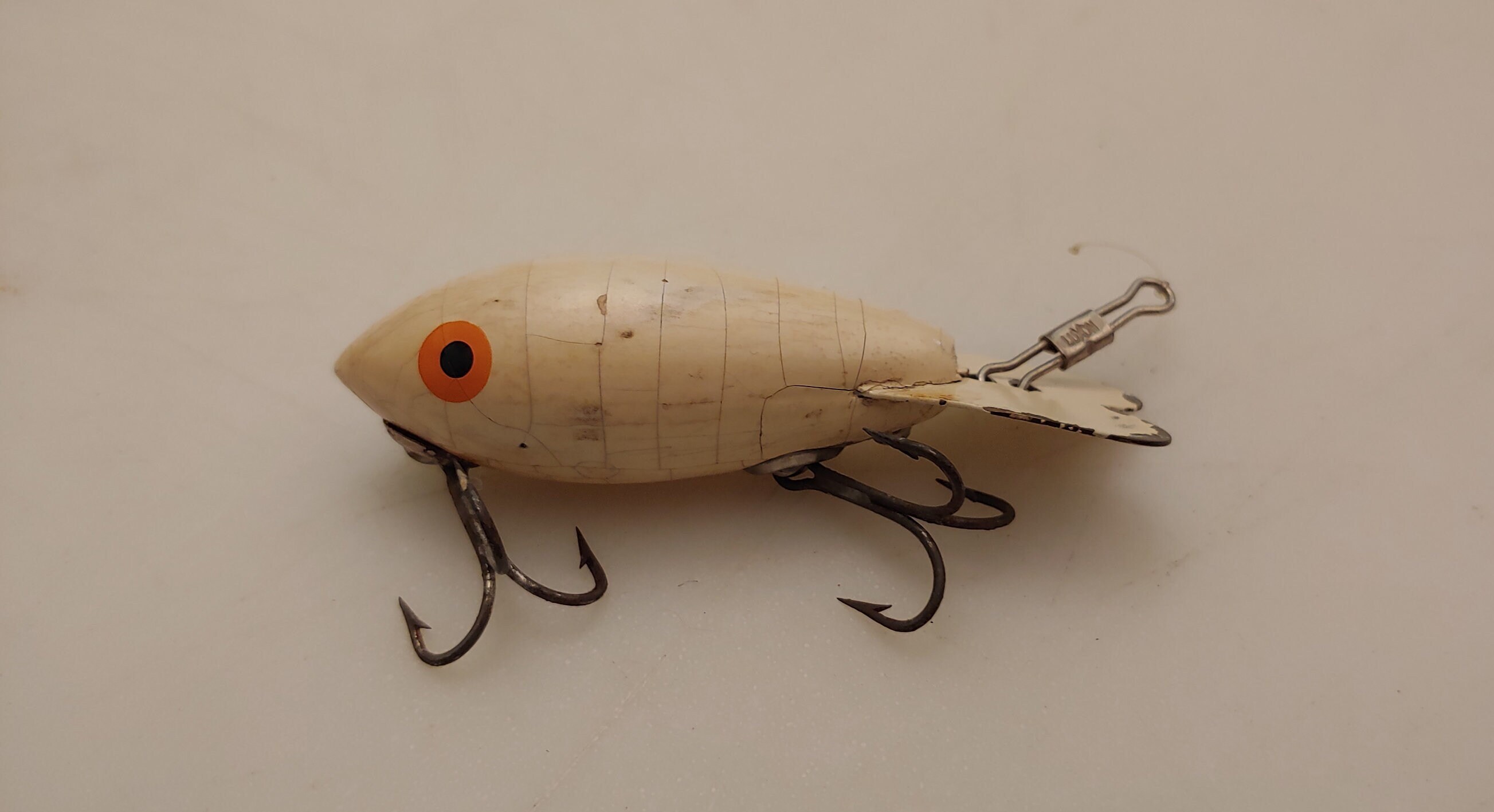 Vintage Original Wood BOMBER Lure 3 Inch. Gray With Silver Stripes And  Glitter.