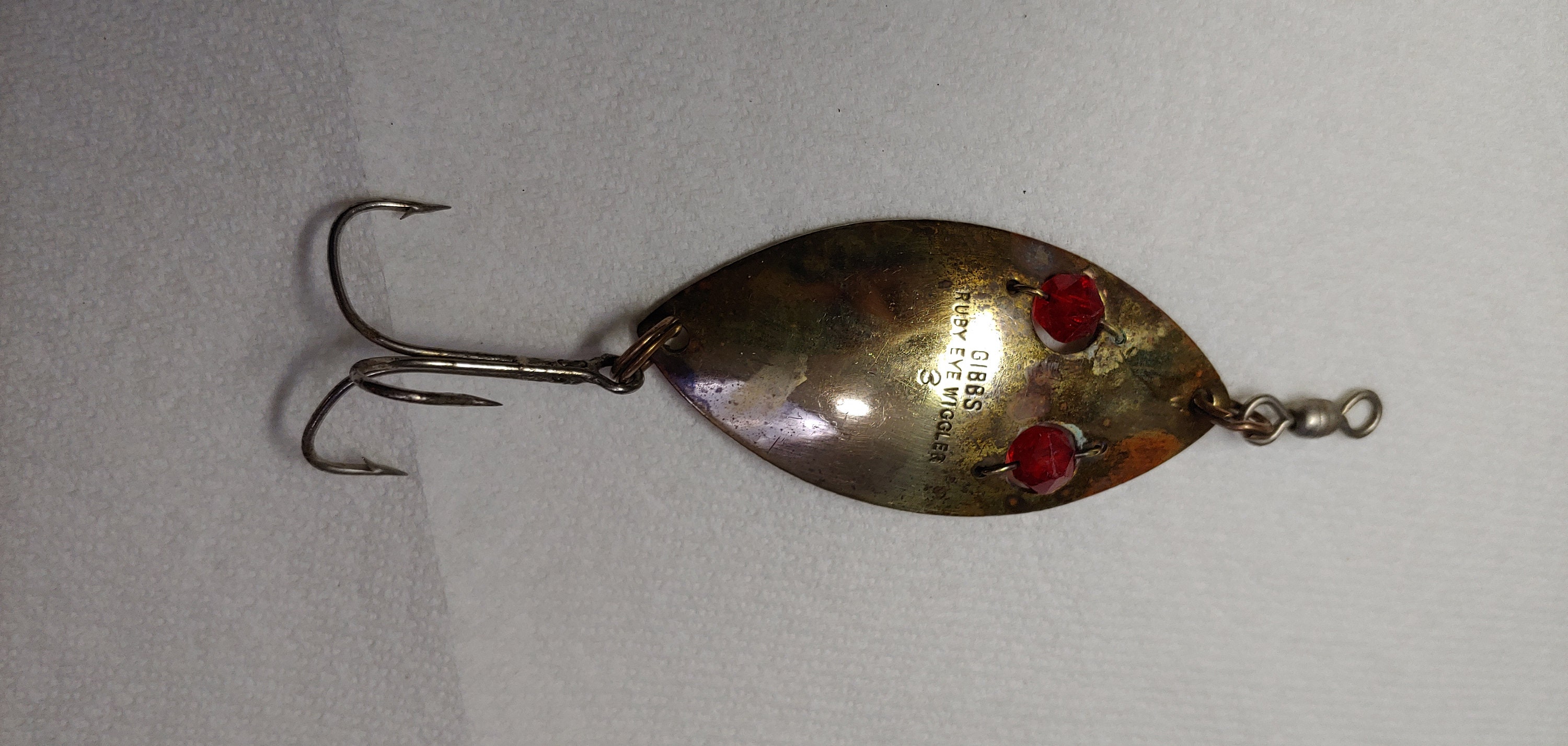 Cuillère De Pêche Vintage GIBBS Ruby-Eye Wiggler Taille 3 1/2 Finition Nickel - Carte USA