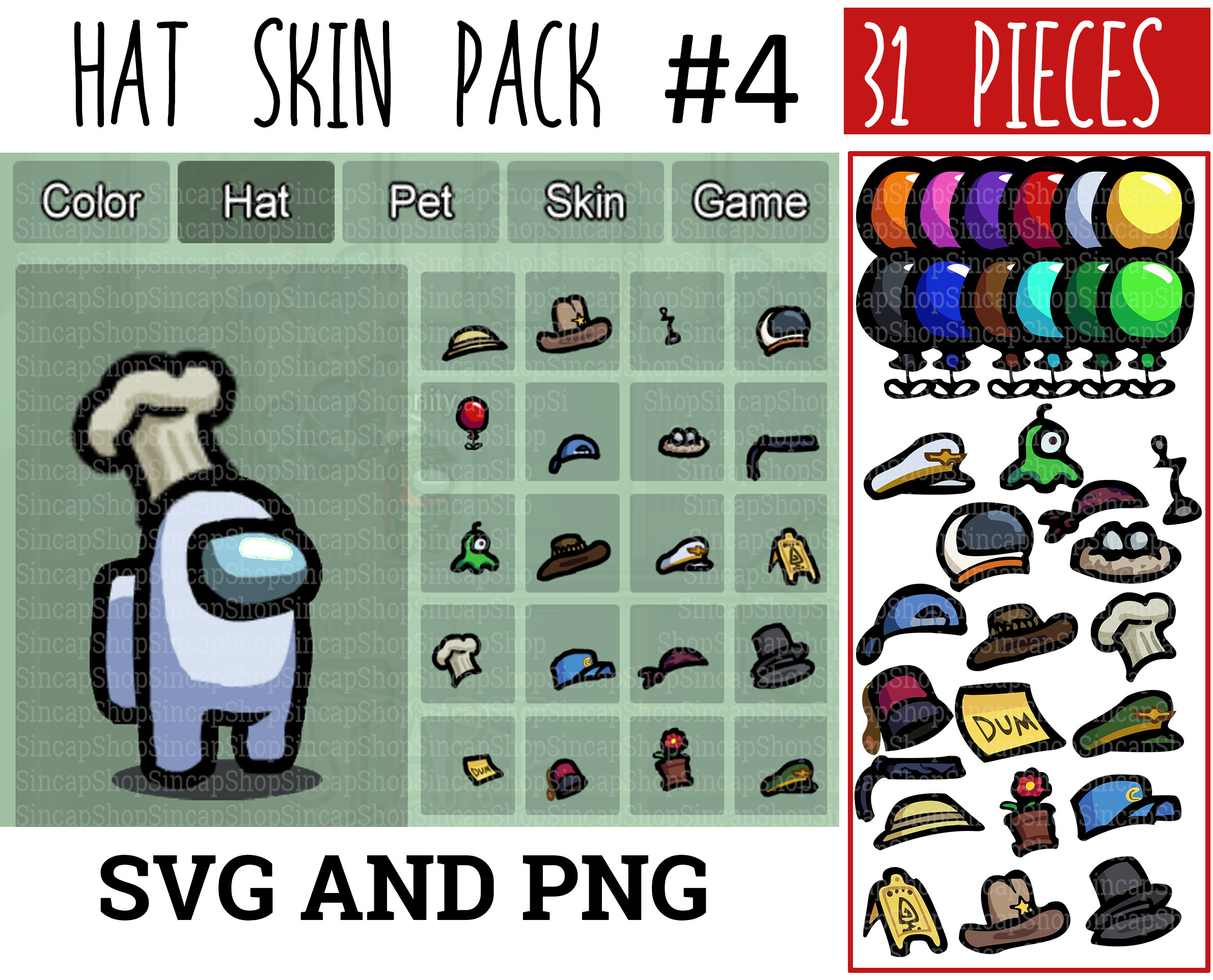 31 Pieces Among Us Hat Skins Bundle SVG and PNG Among Us Etsy