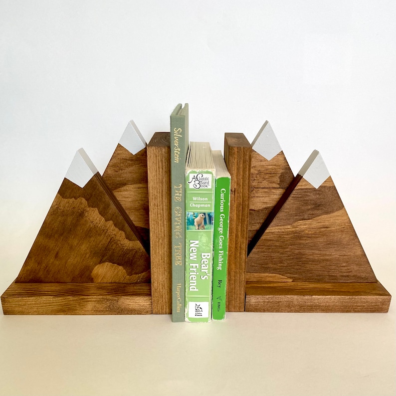 Mountain Bookends, Shelf Decor, Nursery Decor, Kids Room, Wooden Bookends, Book ends, Nature decor image 4