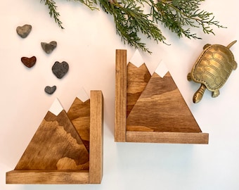 Mountain Bookends, Shelf Decor, Nursery Decor, Kids Room, Wooden Bookends, Book ends, Nature decor