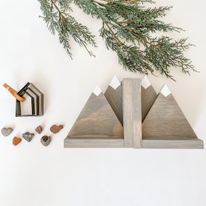 Mountain Bookends, Shelf Decor, Nursery Decor, Kids Room, Wooden Bookends, Book ends, Nature decor