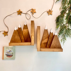 Mountain Bookends, Shelf Decor, Nursery Decor, Kids Room, Wooden Bookends, Book ends, Nature decor