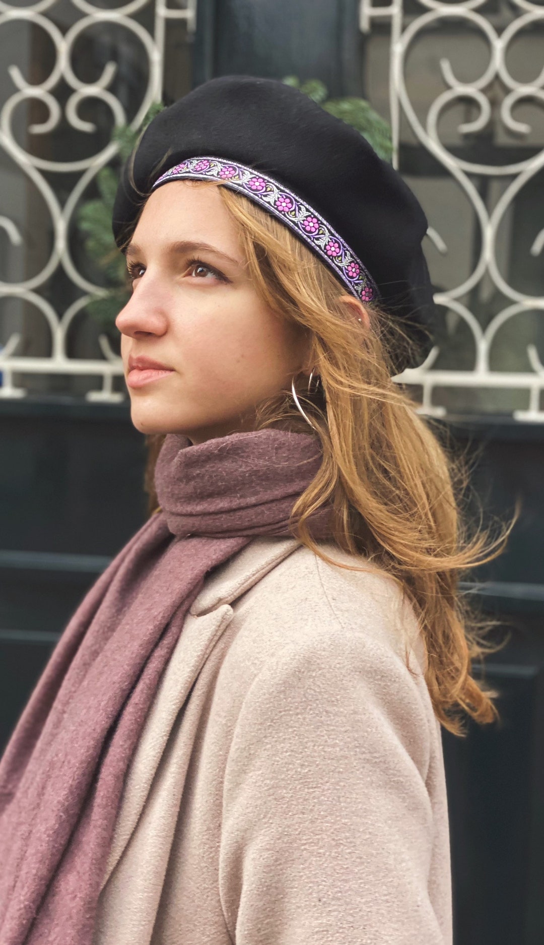 French Beret Emily in Paris Look Wool Black Bohemian Beret Etsy