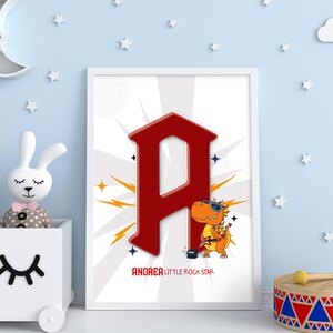 Little Rock Star lettera del nome, iniziale A-Z , digital, PDF, JPG, quadro nascita, stampabile, Printable WallArt, Nursery, Rock N Roll