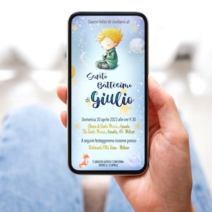 invito battesimo piccolo principe, baptism digital invitation, little prince baptism invitation, invito battesimo per bebè personalizzato
