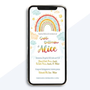 INVITO digitale BATTESIMO arcobaleno - invito per festa di Battesimo - invito Battesimo per WhatsApp, email e social - invito arcobaleno