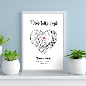 mappa del cuore, love map, dove tutto è iniziato, digital art, stampabile, arredamento per la casa, PDF, JPG, poster, regalo di coppia