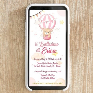 INVITO digitale BATTESIMO orsetta - invito per festa di Battesimo - invito Battesimo per WhatsApp, email e social - mongolfiera orsetta