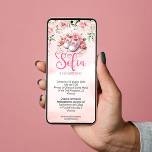 INVITO digitale BATTESIMO - invito per festa di Battesimo - invito Battesimo per WhatsApp, email e social - invito Battesimo scarpine rosa