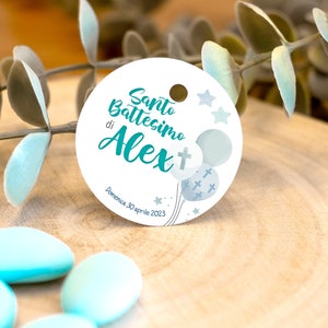 Tag bomboniera battesimo, etichette personalizzate per bomboniere battesimo, segnaposto personalizzato, tag sacchetto confetti, palloncini