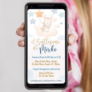 INVITO digitale BATTESIMO orsetta - invito per festa di Battesimo - invito Battesimo per WhatsApp, email e social - invito coniglietto