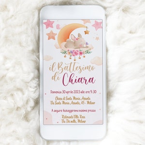 INVITO digitale BATTESIMO orsetta - invito per festa di Battesimo - invito Battesimo per WhatsApp, email e social - mongolfiera coniglio