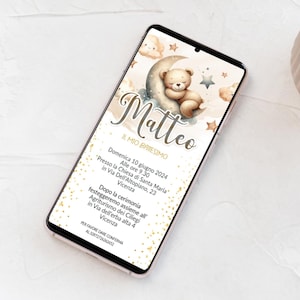 INVITO digitale BATTESIMO - invito per festa di Battesimo - invito Battesimo per WhatsApp, email e social - invito Battesimo tema orsetto