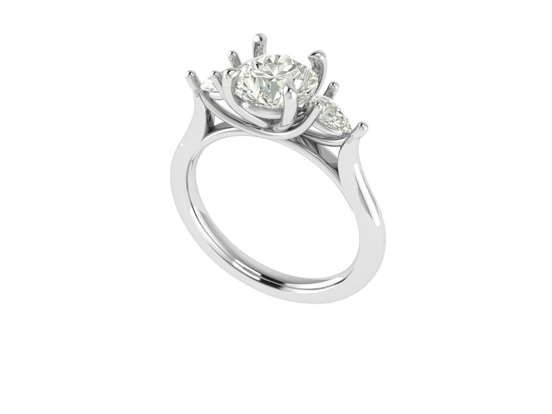 Three Stone Diamond Engagement Ring | Round and Marquise Accent 3D CAD ...