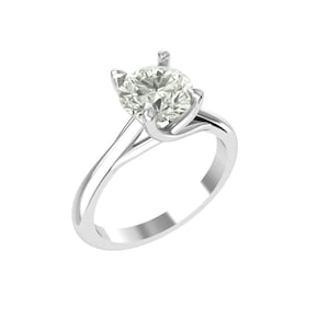 Anillo de compromiso solitario de talla redonda / Engaste clásico de cuatro puntas / Diamante de 2 ct / Archivo de diseño de joyería CAD 3D