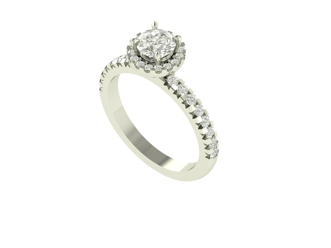 Halo Engagement Ring 3D CAD Model: Round Diamond, Pave Band STL/3DM - Etsy