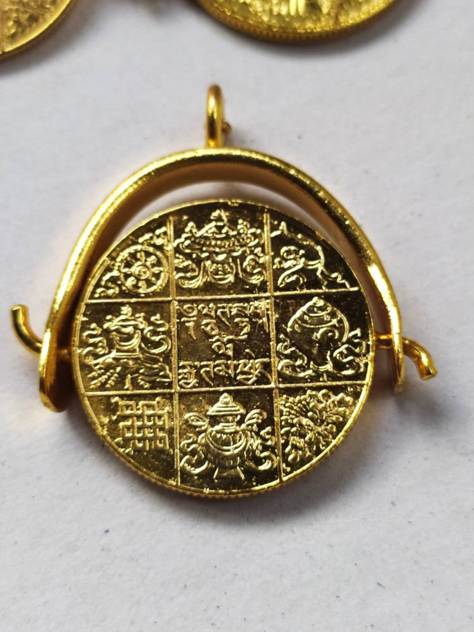 Buddhist 8 auspicious good luck charm symbols coin pendant Etsy
