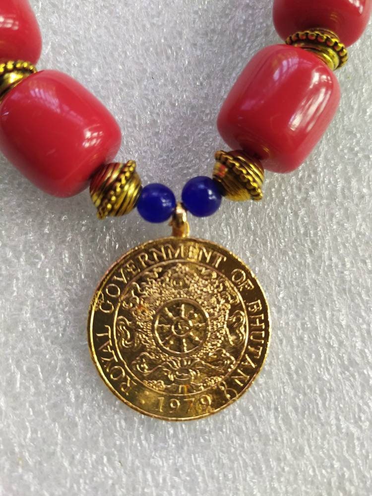 Bracelet of Bhutan with Bhutan's red beads and coin gold Etsy