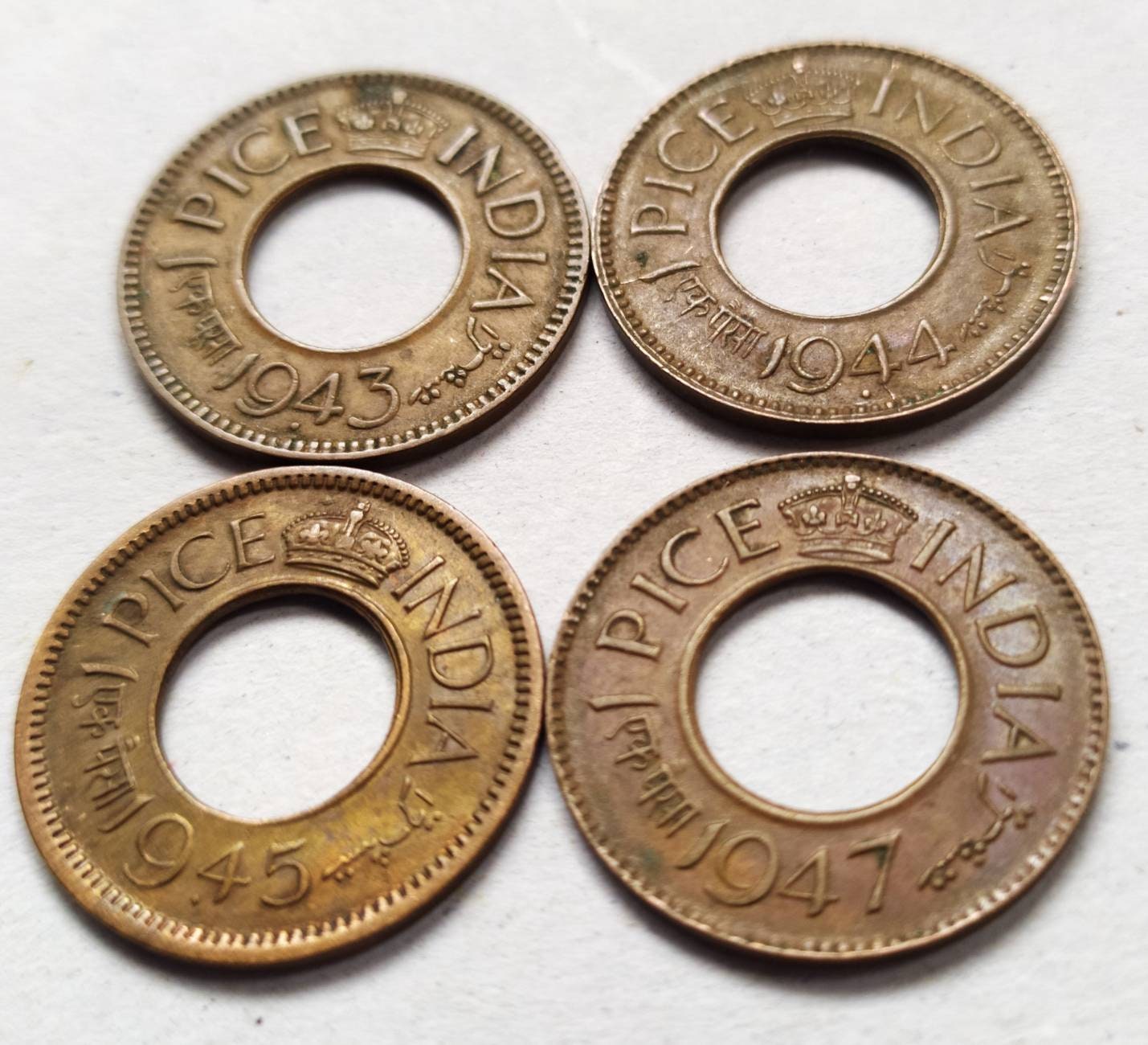 Loch Münze British India VI 1943/44/45/47 schöner Etsy