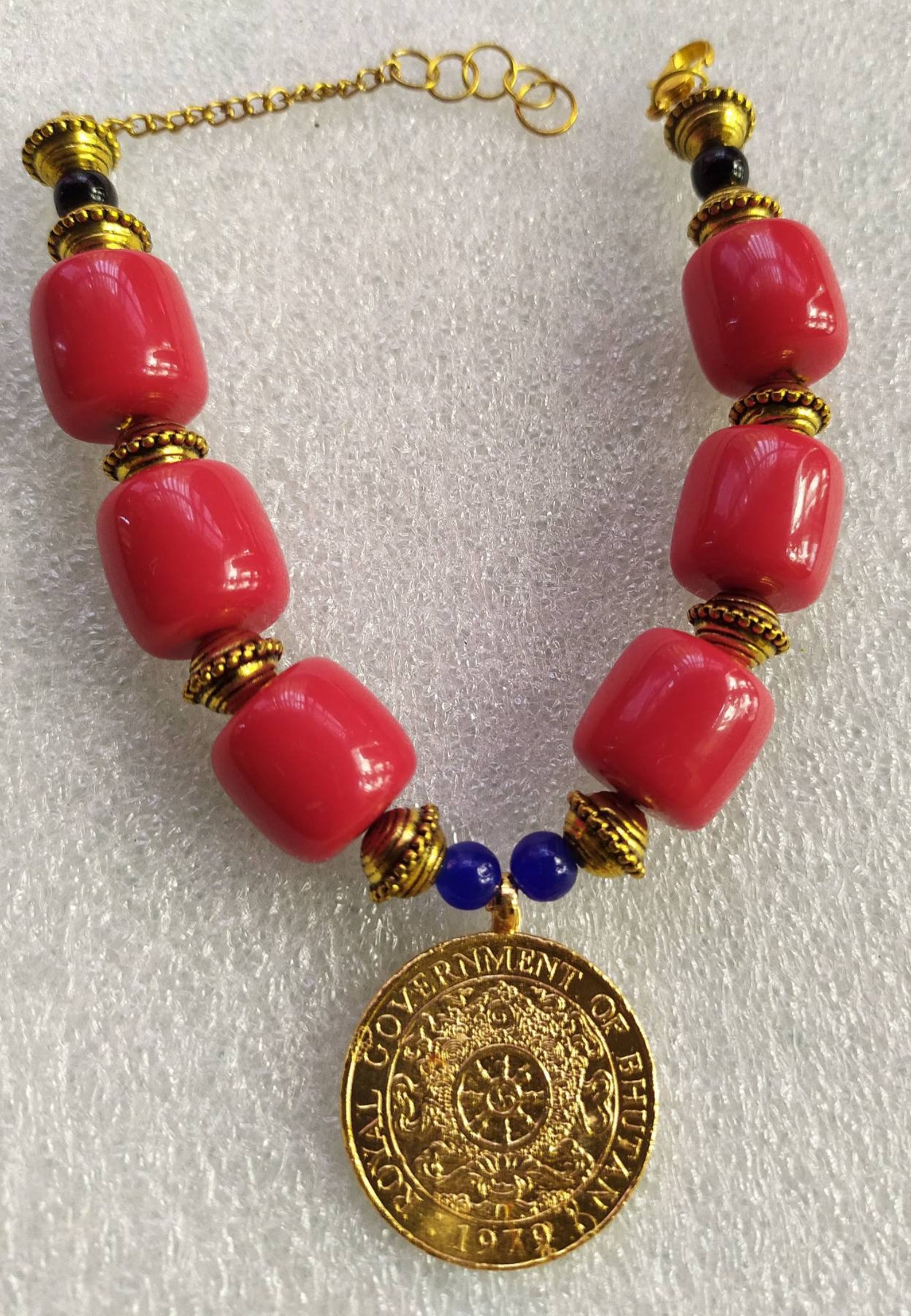 Bracelet of Bhutan with Bhutan's red beads and coin gold Etsy