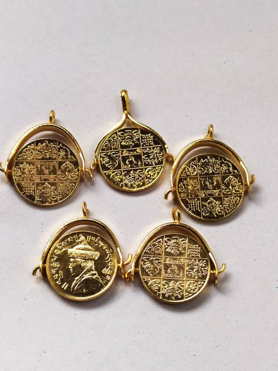 Buddhist 8 auspicious good luck charm symbols coin pendant Etsy
