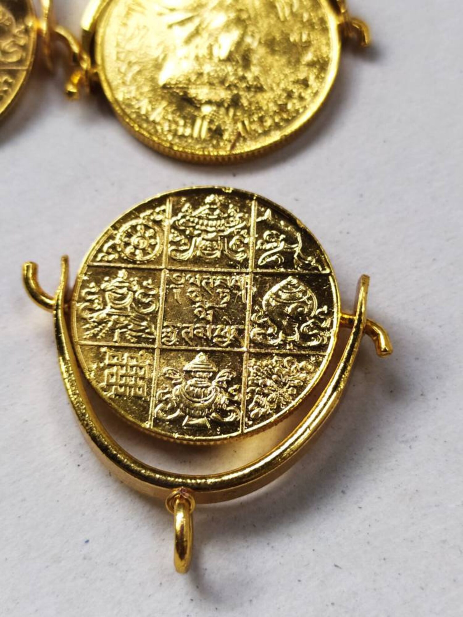 Buddhist 8 auspicious good luck charm symbols coin pendant Etsy