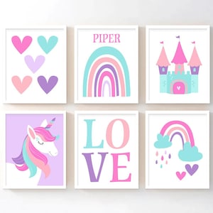Framed Unicorn Wall Art - Unicorn Nursery Decor for Girls - Unicorn Canvas Artwork - Unicorn Rainbow Art Prints - Girl Room Decor Set of 6