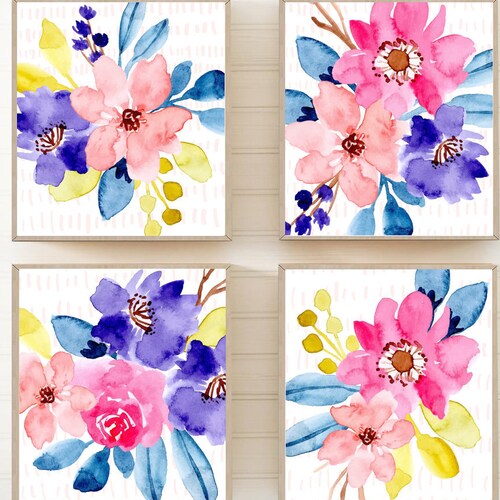 Bright Floral Wall Art Colorful Flower Art Prints or Canvas Etsy